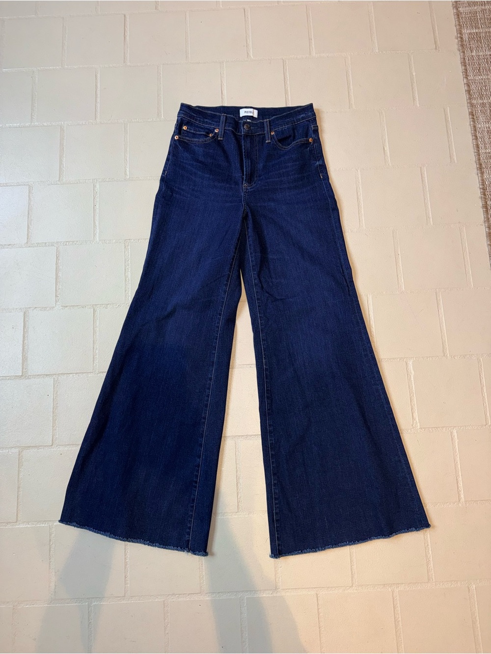 pistola Deep Indigo Wide Leg Flare Jeans